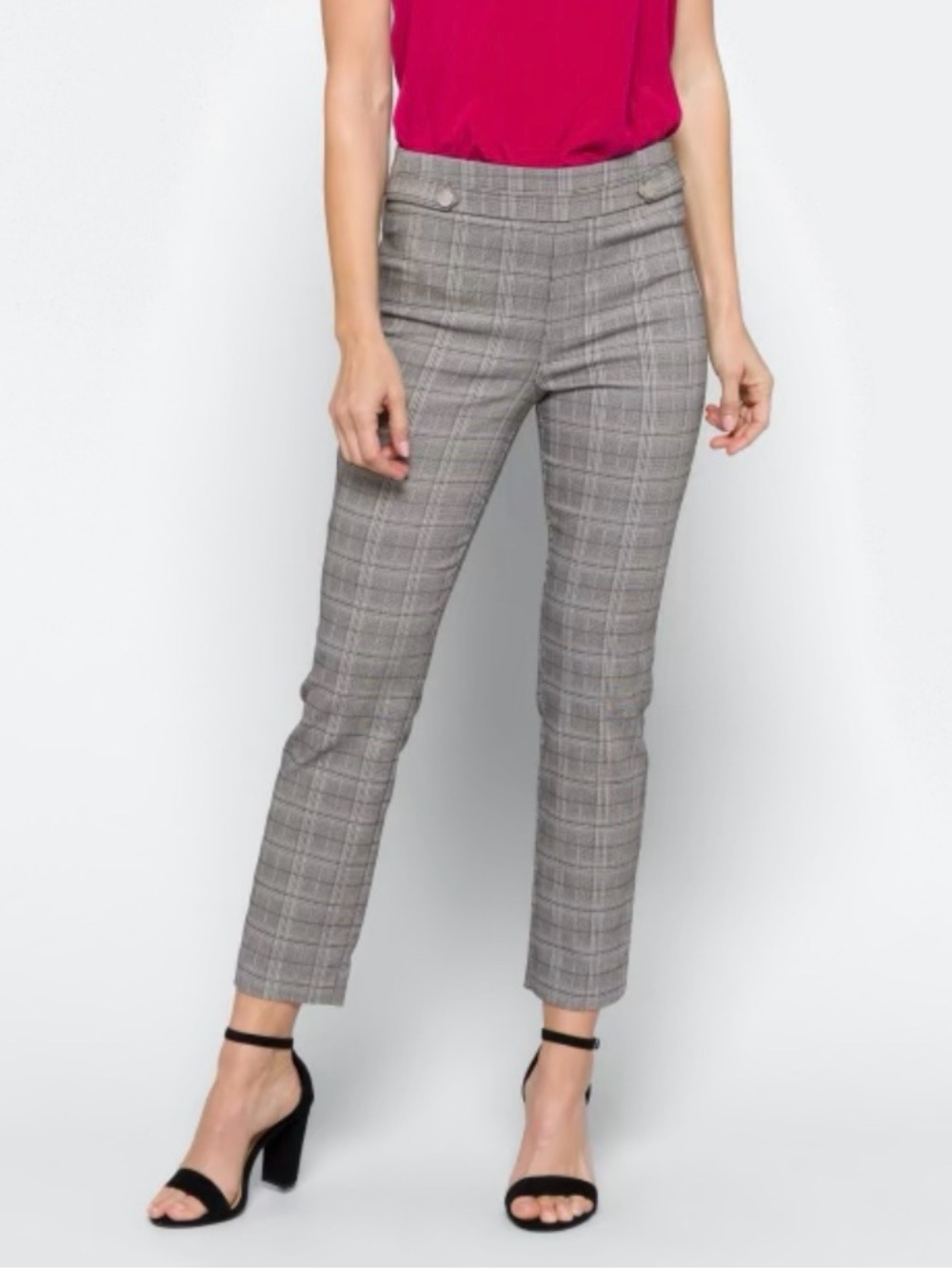 Cropped Plaid Slim Ankle Pants - Gray